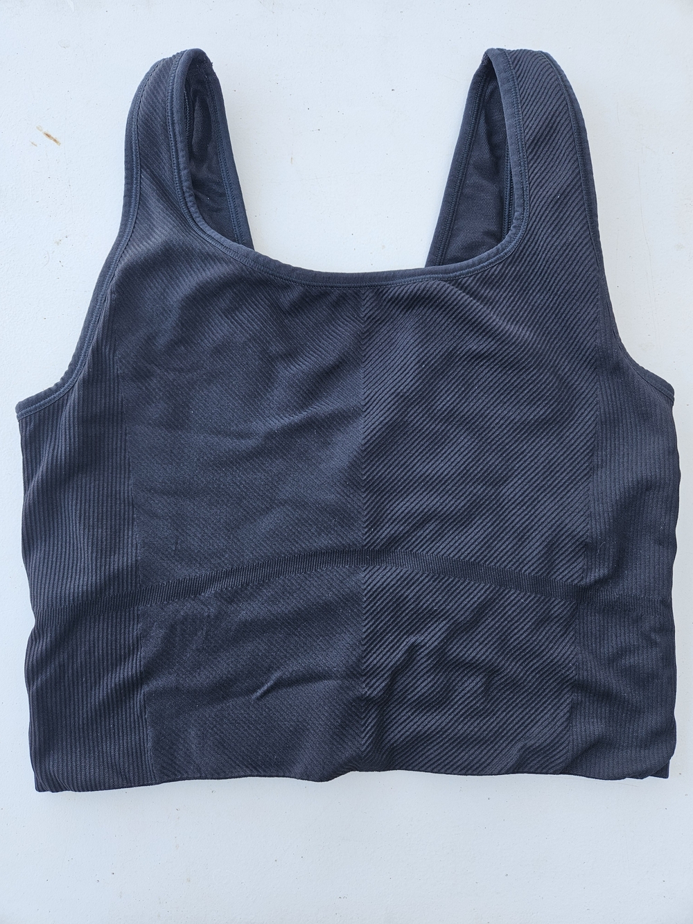 Textured Ribbed Cropped Workout Tank Top Black Stretch Athleisure Womens L